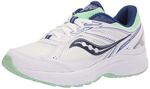 Saucony Women's Cohesion 14 Road Running Shoe, White/Navy/Mint, 8.5