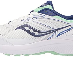 Saucony Women's Cohesion 14 Road Running Shoe, White/Navy/Mint, 8.5