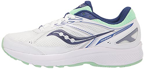 Saucony Women's Cohesion 14 Road Running Shoe, White/Navy/Mint, 8.5