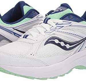 Saucony Women's Cohesion 14 Road Running Shoe, White/Navy/Mint, 8.5