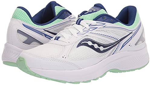 Saucony Women's Cohesion 14 Road Running Shoe, White/Navy/Mint, 8.5