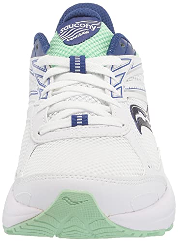 Saucony Women's Cohesion 14 Road Running Shoe, White/Navy/Mint, 8.5