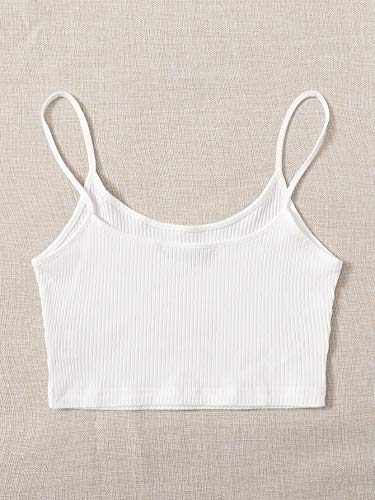 Floerns Women's Sleeveless Camisole Letter Print Crop Cami Top A White L