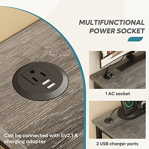 Bestier L Shaped Desk Computer Long Desk Reversible Corner Desk for Home Office with Power Outlet Monitor Stand 2 Cable Holes USB Socket 95.2 Inch 2 Person L Desk, Gray