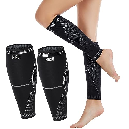 HiRui Calf Compression Sleeves for Men Women Leg Compression Socks 20-30mmHg for Shin Splint Varicose Vein Calf Pain Relief, Great for Runner MTB Travel Nurse Waiter, Medical/Athletic Fit (Black, XL)