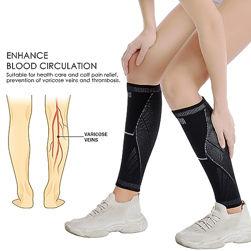 HiRui Calf Compression Sleeves for Men Women Leg Compression Socks 20-30mmHg for Shin Splint Varicose Vein Calf Pain Relief, Great for Runner MTB Travel Nurse Waiter, Medical/Athletic Fit (Black, XL)