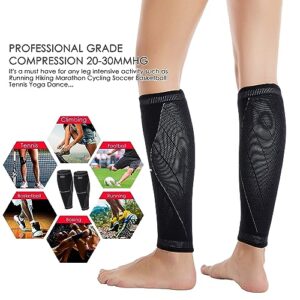 HiRui Calf Compression Sleeves for Men Women Leg Compression Socks 20-30mmHg for Shin Splint Varicose Vein Calf Pain Relief, Great for Runner MTB Travel Nurse Waiter, Medical/Athletic Fit (Black, XL)