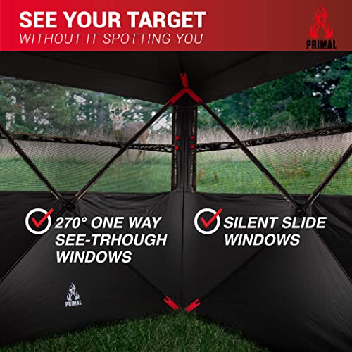 Primal Treestands Wraith 270 Deluxe Blind - 270 Degree One-Way, See-Through Pop-Up Tent 3 Person, Premium Hunting Gear Sporting Good