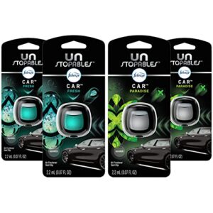 febreze unstopables car odor-fighting car freshener vent clip, fresh & paradise scent, .07 oz. car vent clip, 4 count