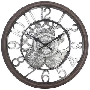 presentime & co 12" farmhouse gear clock, silent no ticking, indoor/outdoor clock, weatherproof, grey oak and galvanized finish. wall décor/outdoor décor for living room, kitchen, garden, and patio.