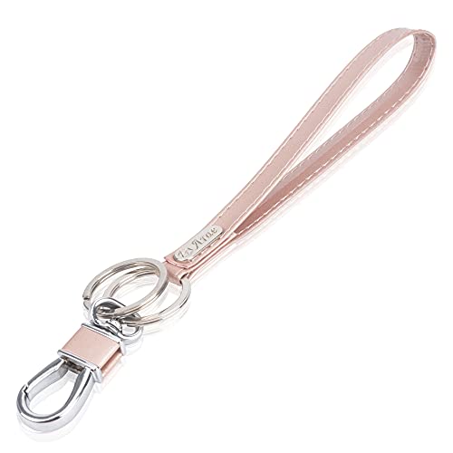 Arae PU Leather Wrsitlet Keychain Bracelet with 2 Key Rings and 1 Metal Clasp for Keys Card Holder women girls - Rose Gold