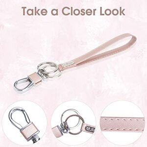 Arae PU Leather Wrsitlet Keychain Bracelet with 2 Key Rings and 1 Metal Clasp for Keys Card Holder women girls - Rose Gold