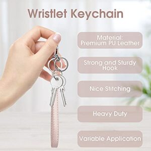 Arae PU Leather Wrsitlet Keychain Bracelet with 2 Key Rings and 1 Metal Clasp for Keys Card Holder women girls - Rose Gold