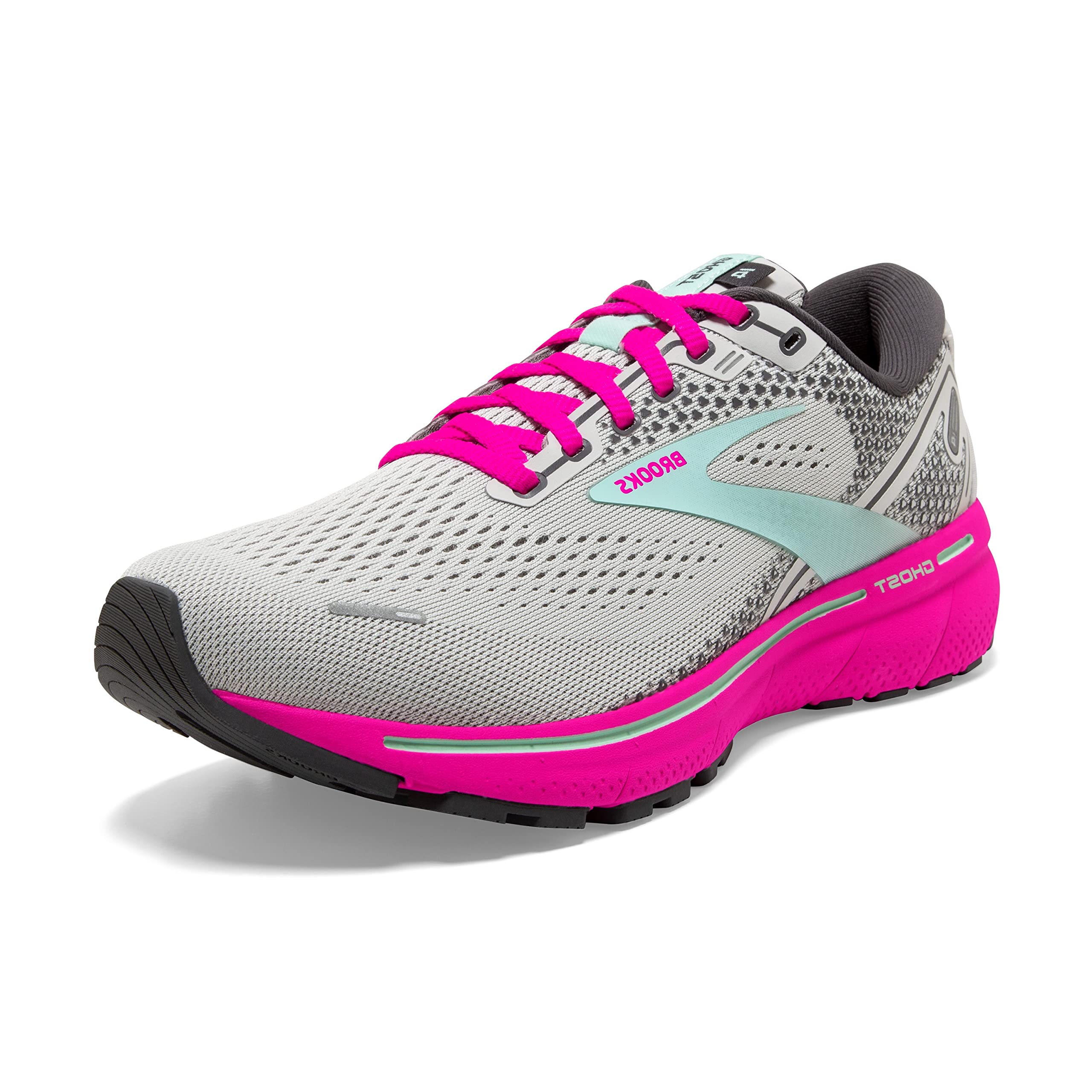 Brooks Women's Ghost 14 Neutral Running Shoe - Oyster/Yucca/Pink - 7.5 Medium