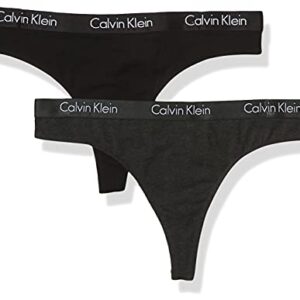 Calvin Klein Women's Motive Cotton Multipack Thong Panty, Charcoal Heather/Black, Small