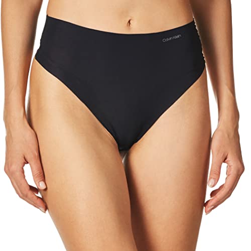 Calvin Klein Women's Invisibles High-Waist Thong Panty, Black, L