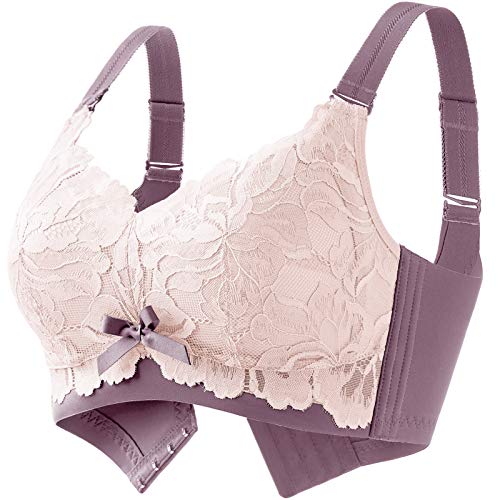 Wirefree Lifting Thin Sexy lace Comfort extralift Full Figure Unpadded Wireless Full Coverage Minimizer Push up Lined no Wire Soft Latex Cup Bra Purple 36C 36 C