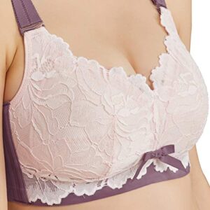 Wirefree Lifting Thin Sexy lace Comfort extralift Full Figure Unpadded Wireless Full Coverage Minimizer Push up Lined no Wire Soft Latex Cup Bra Purple 36C 36 C