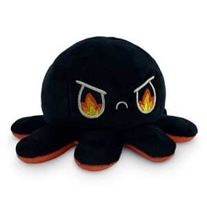 teeturtle - the original reversible octopus plushie - angry red + rage black - cute sensory fidget stuffed animals that show your mood