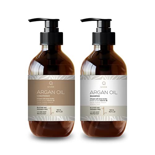 Q’lisse Moroccan Argan Oil Shampoo and Conditioner Set with Shea Butter and Keratin – Paraben, Silicone and Sulfate free - Natural Formula Hair Products - Hydrating and Moisturizing - Best for Dry, Damaged, Curly, Color Treated and Frizzy Hair - All Hair