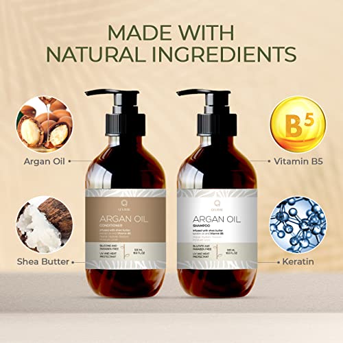 Q’lisse Moroccan Argan Oil Shampoo and Conditioner Set with Shea Butter and Keratin – Paraben, Silicone and Sulfate free - Natural Formula Hair Products - Hydrating and Moisturizing - Best for Dry, Damaged, Curly, Color Treated and Frizzy Hair - All Hair