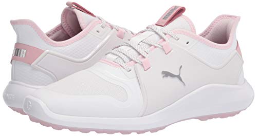 PUMA Women's Ignite Fasten8 Golf Shoe, White Silver-Pink Lady, 10