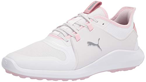 PUMA Women's Ignite Fasten8 Golf Shoe, White Silver-Pink Lady, 10