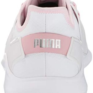 PUMA Women's Ignite Fasten8 Golf Shoe, White Silver-Pink Lady, 10