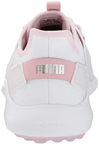 PUMA Women's Ignite Fasten8 Golf Shoe, White Silver-Pink Lady, 10