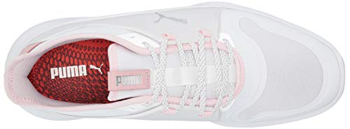 PUMA Women's Ignite Fasten8 Golf Shoe, White Silver-Pink Lady, 10