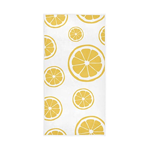 COOLDEER Lemon Yellow Towels Cotton Hand Towels,30" x 15" Inches Fruit Pattern Washcloth Super Soft & Absorbent Lightweight Polyester Bath Towels for Home Bathroom Hotel Gym Swim Spa Pool