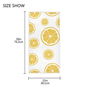 COOLDEER Lemon Yellow Towels Cotton Hand Towels,30" x 15" Inches Fruit Pattern Washcloth Super Soft & Absorbent Lightweight Polyester Bath Towels for Home Bathroom Hotel Gym Swim Spa Pool