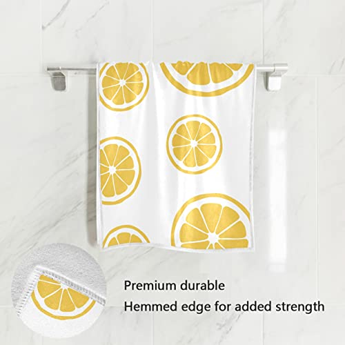 COOLDEER Lemon Yellow Towels Cotton Hand Towels,30" x 15" Inches Fruit Pattern Washcloth Super Soft & Absorbent Lightweight Polyester Bath Towels for Home Bathroom Hotel Gym Swim Spa Pool