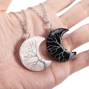 2 Pcs Crystal Necklaces Life Tree Crescent Moon Necklace Quartz Moon Jewelry Gemstone Pendant for Women ()