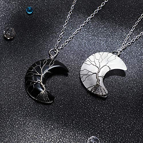2 Pcs Crystal Necklaces Life Tree Crescent Moon Necklace Quartz Moon Jewelry Gemstone Pendant for Women ()