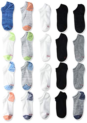 Hanes boys Super Value 20-pair Super No Show athletic socks, Assorted, 8 US