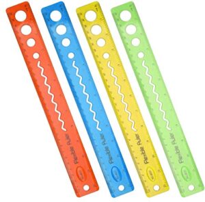 plastic straight rulers, 4 pieces flexible rulers 12 inch / 30cm soft plastic ruler clear shatterproof plastic straight ruler dual side rulers for student workshop office school home, 4 colors