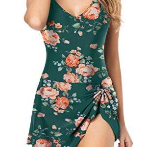 Husmeu Womens Modest One Piece Swimsuits Swimdress Slimming Swim Dress Bathing Suit for Women Tummy Control Swimwear Swimdress Floral Printed XL