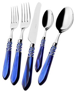 casa bugatti italy melodia brilliant 5 piece place setting flatware set cutlery dinnerware silverware (melodia royal blue)