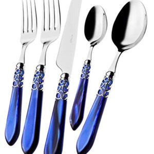 Casa Bugatti Italy Melodia Brilliant 5 Piece Place Setting flatware set cutlery dinnerware silverware (Melodia royal blue)