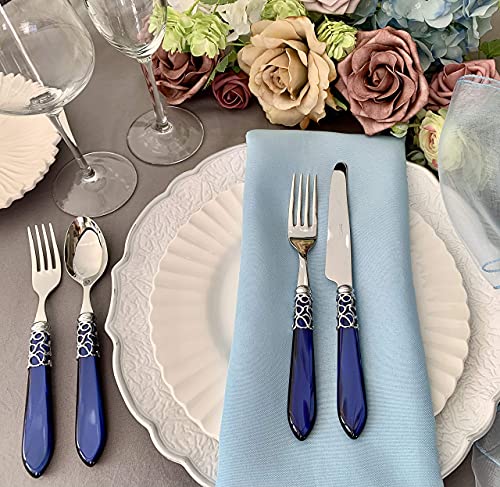 Casa Bugatti Italy Melodia Brilliant 5 Piece Place Setting flatware set cutlery dinnerware silverware (Melodia royal blue)