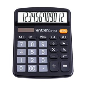 desktop calculator 12 digit with large lcd display and sensitive button, solar and battery dual power, standard function for office, home, school, cd-2786 (black)