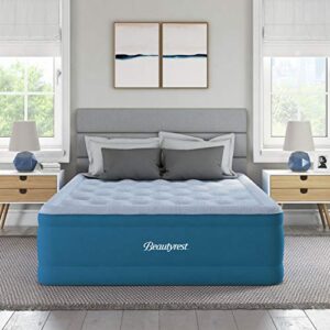 Simmons Beautyrest Comfort Plus Express Bed, Internal Pump with Plush Velveteen Pillow Top Air Mattress, 100% Leak Proof with Sleep Fresh Technology, 17" Full, Blue