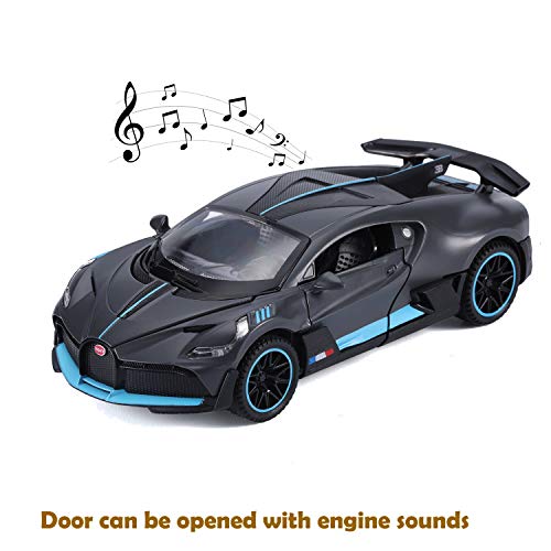 haomsj Bugatti Divo Diecast Metal Model Cars for Boy Toys Age 3-12 Pull Back Vehicles with Music Doors and Hood Can Be Opened(Gray)