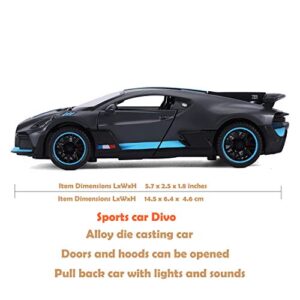 haomsj Bugatti Divo Diecast Metal Model Cars for Boy Toys Age 3-12 Pull Back Vehicles with Music Doors and Hood Can Be Opened(Gray)