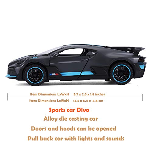 haomsj Bugatti Divo Diecast Metal Model Cars for Boy Toys Age 3-12 Pull Back Vehicles with Music Doors and Hood Can Be Opened(Gray)