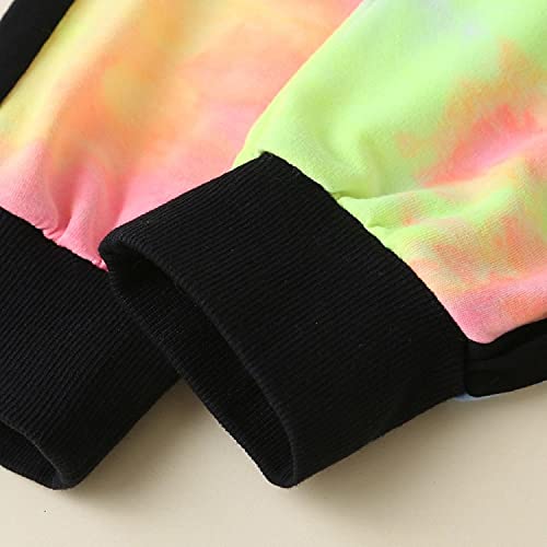 Girls Cropped Sweatsuit Pants Outfit Set, Tie-Dye Pullover Crop Sweatshirt Tops + Sweat Jogging Pants 2 Pieces Clothes Set, Multicolored, 7-8 Years = Tag 140