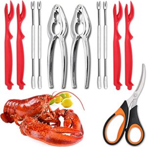 11-piece seafood tools set includes 2 crab crackers, 4 lobster shellers, 4 crab leg forks/picks and 1 seafood scissors - nut cracker set
