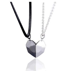 legenstar two souls one heart pendant necklaces for couple,wishing stone creative magnet couples necklace (black+white)