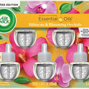 Air Wick Plug in Scented Oil Refill, 5 ct, Hibiscus and Blooming Orchids, Air Freshener, Essential Oils, Spring Collection